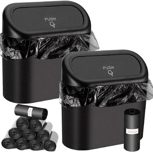 Set of 3 Car Trash Cans with Lids, Includes 60 Leak-Proof Garbage Bags, Compact Automotive Accessories