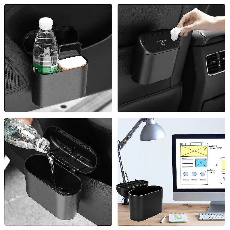 Set of 3 Car Trash Cans with Lids, Includes 60 Leak-Proof Garbage Bags, Compact Automotive Accessories