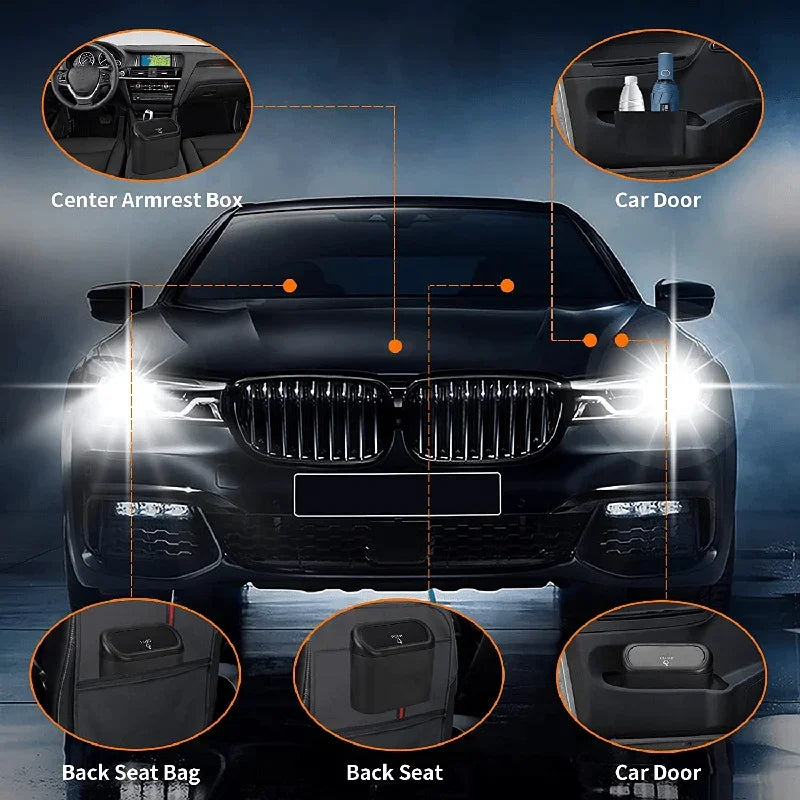 Set of 3 Car Trash Cans with Lids, Includes 60 Leak-Proof Garbage Bags, Compact Automotive Accessories