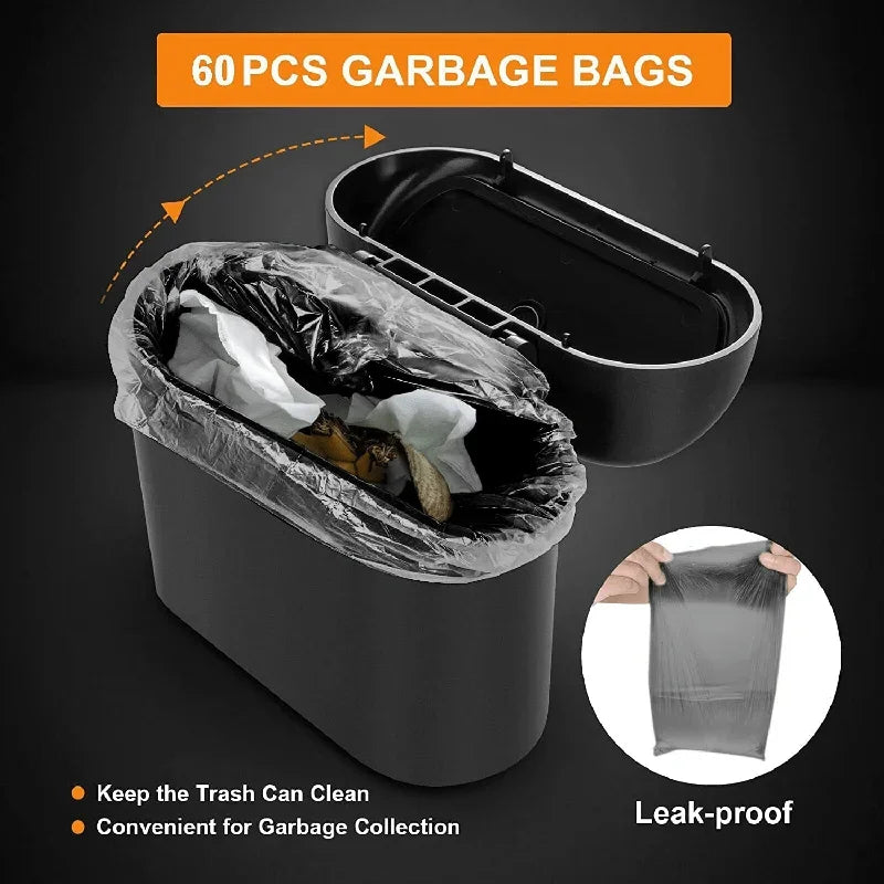 Set of 3 Car Trash Cans with Lids, Includes 60 Leak-Proof Garbage Bags, Compact Automotive Accessories